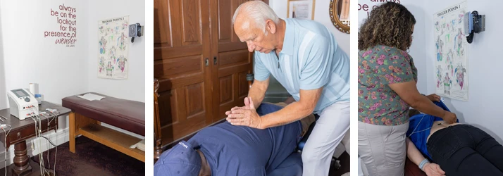 Dr. Donald Ellis performing a spinal adjustment on a patient with sciatic pain